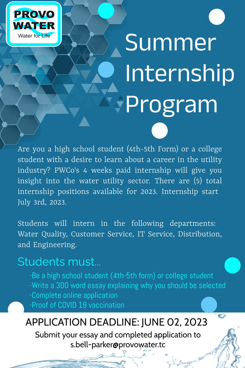 2023 Summer Internship Provo Water Company